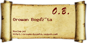 Orowan Bogáta névjegykártya